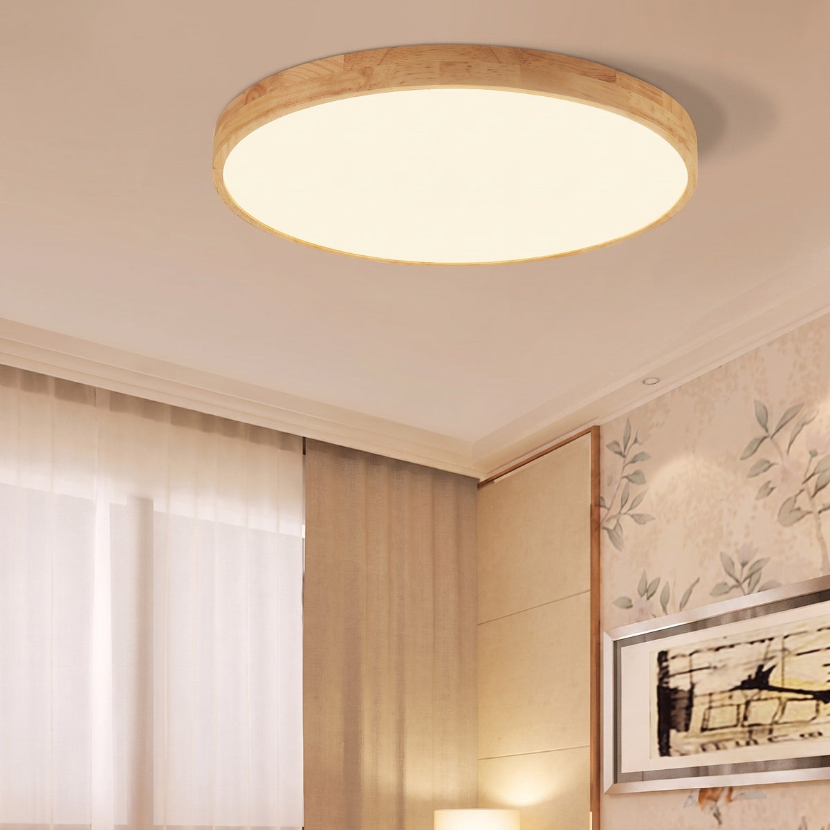 Wooden Round Flush Mount LED Ceiling Light - Ceiling Light Fixtures - Single Colour (Dimmable) - Oaksoho