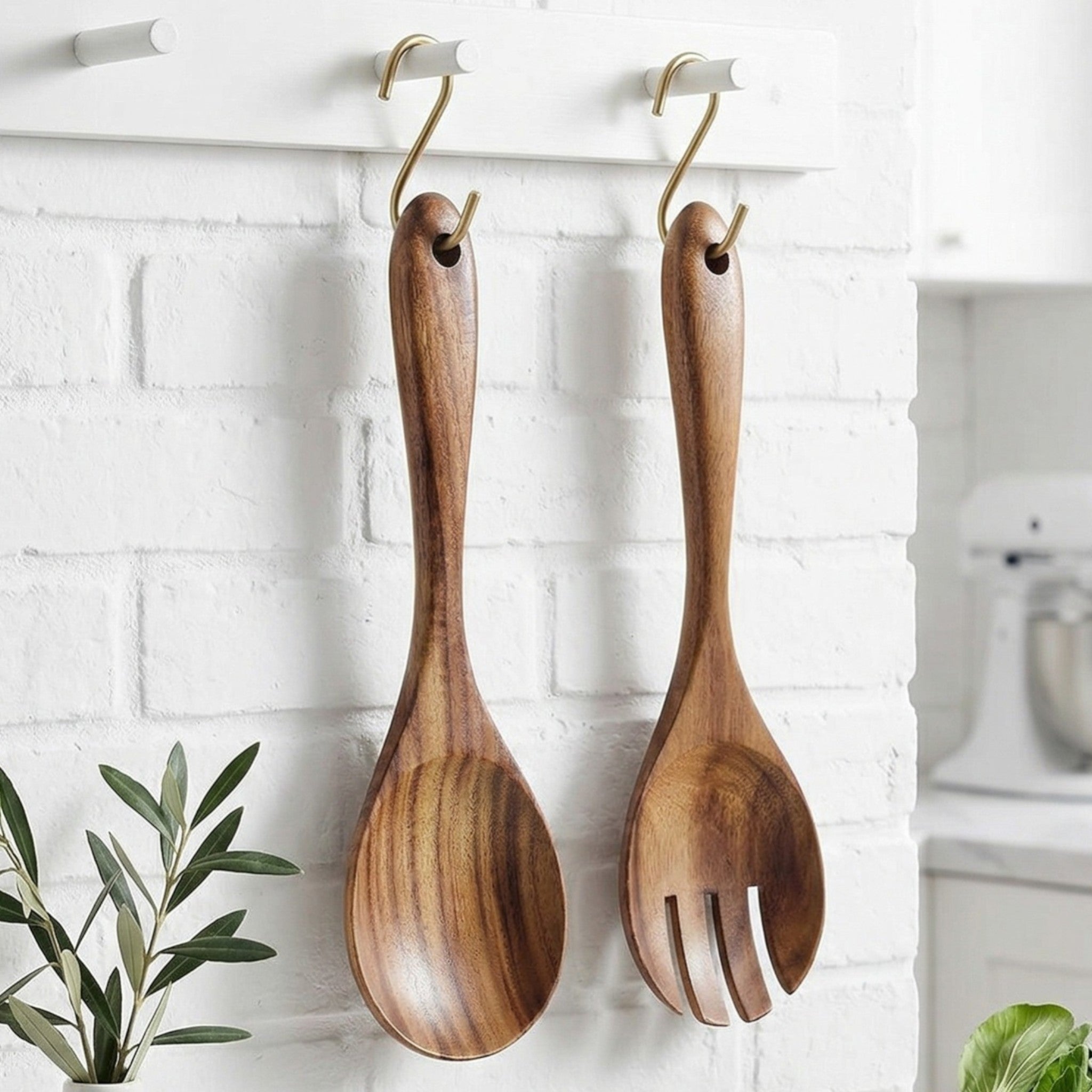 Wooden serving utensil set with spoon and fork - Salad fork and spoon set - Oaksoho