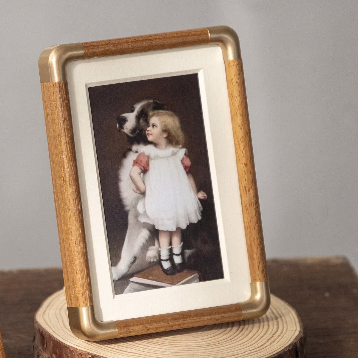 Wooden Tabletop Photo Frame with Gold Corner Trim - Picture Frames - Light Brown - Oaksoho