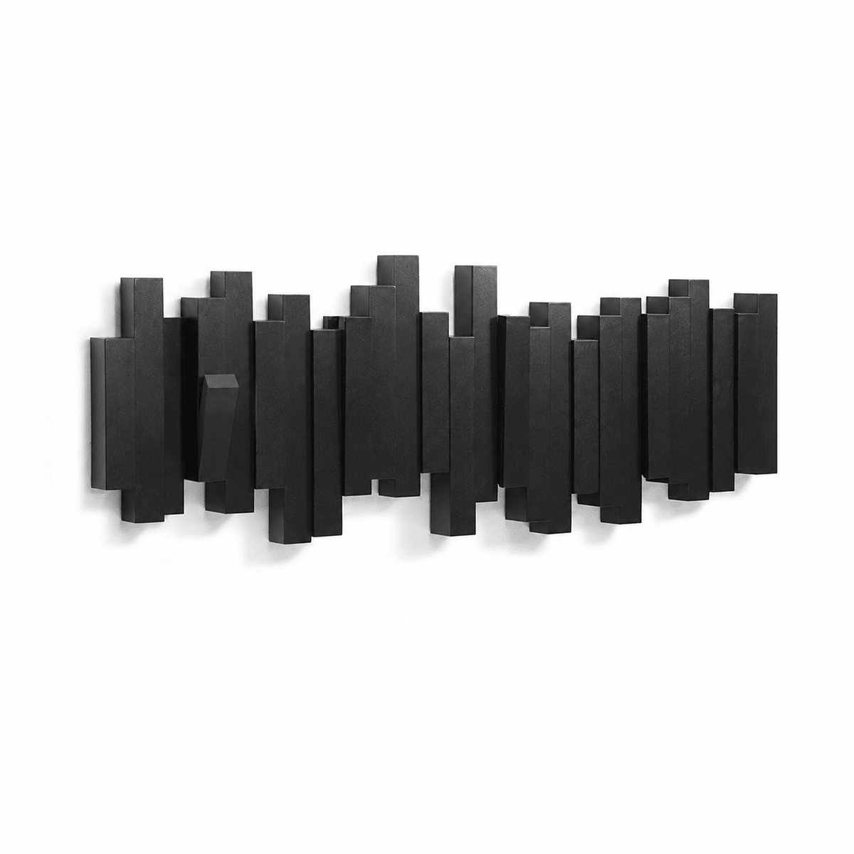 Wooden Wall Mounted Coat Rack with Folding Hooks - Utility Hooks - Black - Oak Soho
