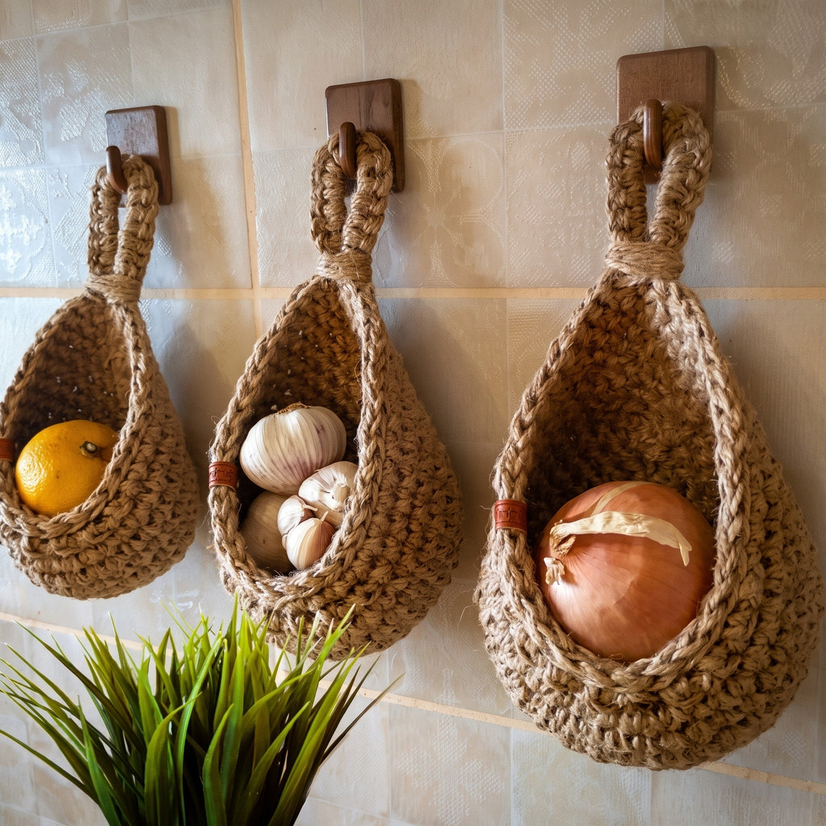 Woven Hanging Wall Storage Basket Set - Household Storage Baskets - 14x15 cm - Oaksoho