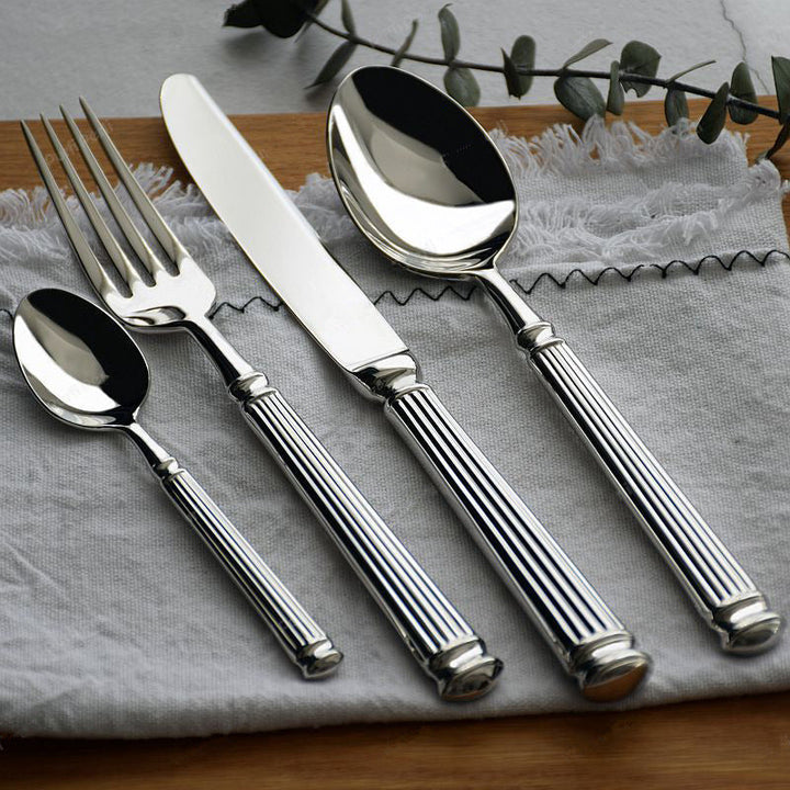 4-piece Silver Cutlery Set with a Ribbed Handle