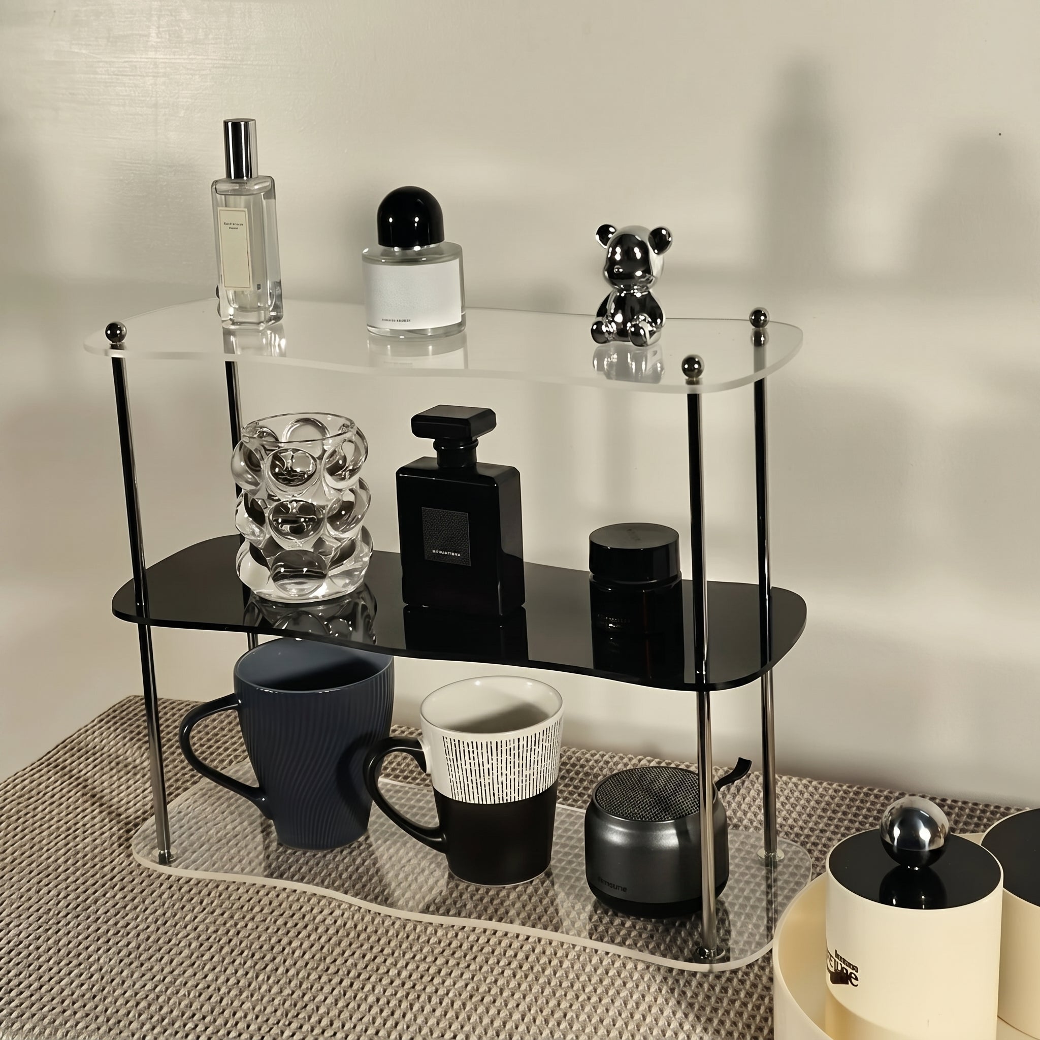 2-Tier Desk Organiser with Curved Shelf - Desk Organiser - Black - Oaksoho