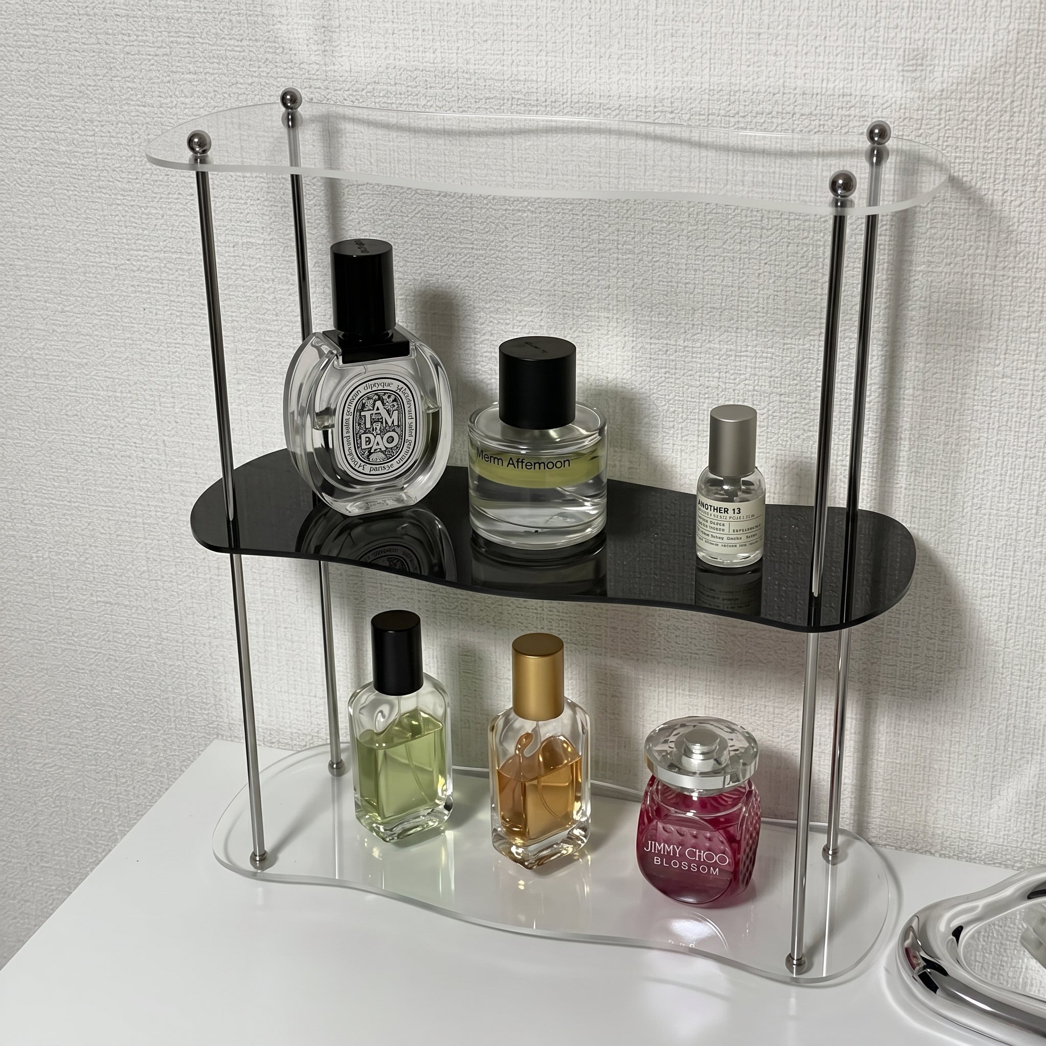 2-Tier Desk Organiser with Curved Shelf - Desk Organiser - Black - Oaksoho