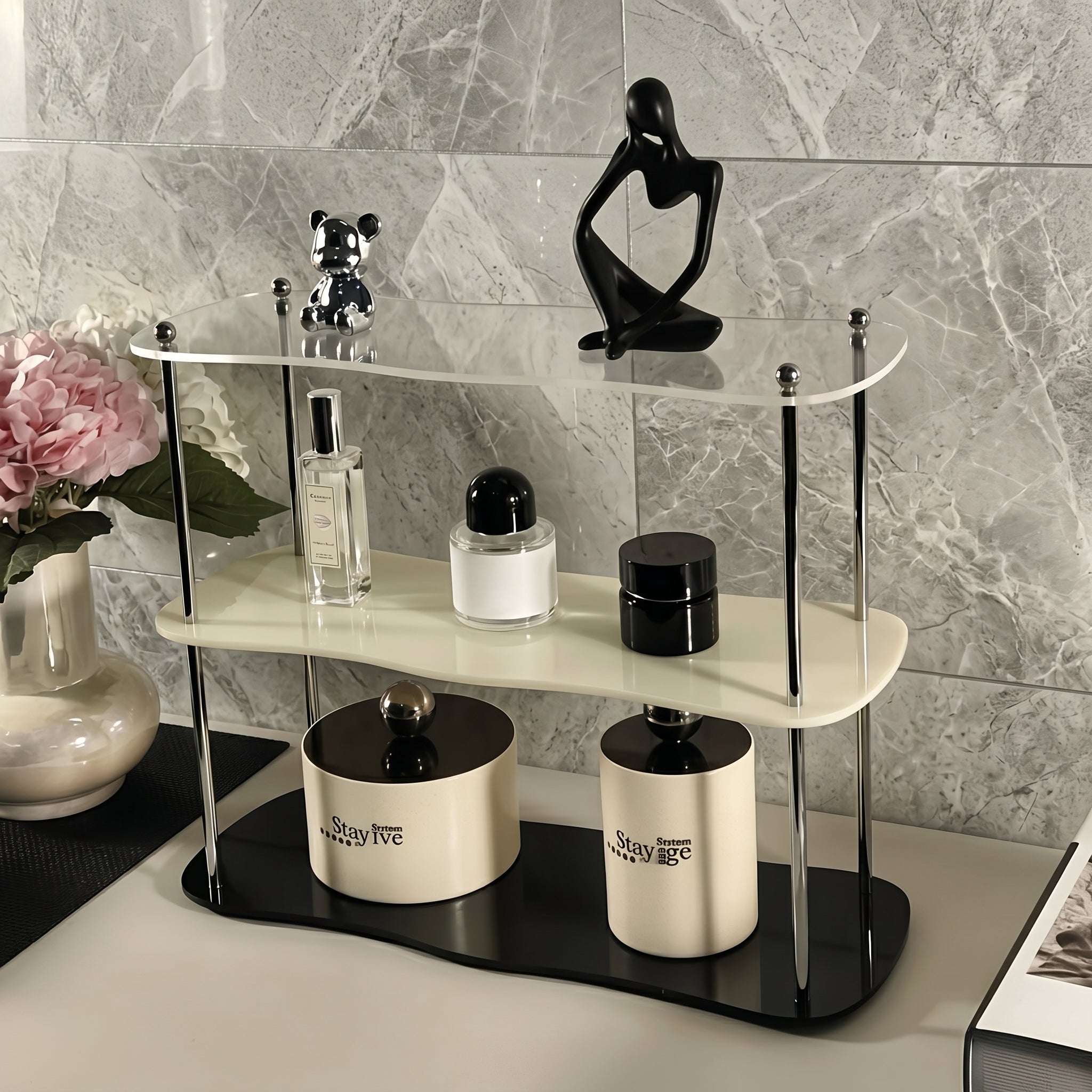 2-Tier Desk Organiser with Curved Shelf - Desk Organiser - Transparent - Oaksoho