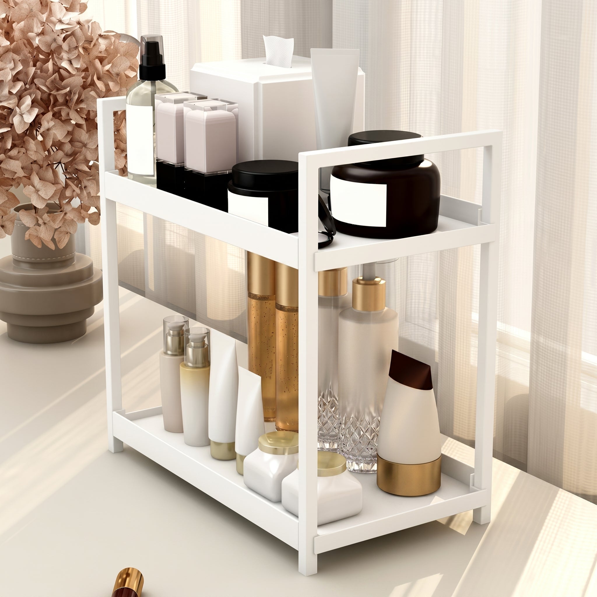 2-Tier Table Organiser with Metal Frame for Storage - Table Organiser - White - Oaksoho