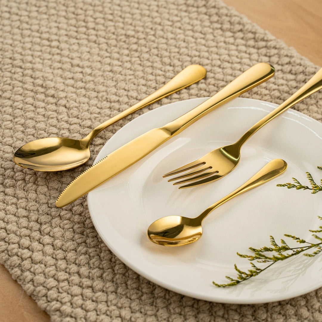 24pcs Gold stainless steel cutlery set with luxury gift box - Cutlery Set - Oaksoho