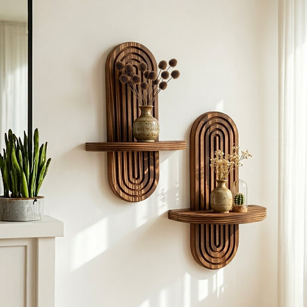 2pcs Wall Shelf Wood with Curved Grooved Back Floating - Wall Shelf - Oaksoho