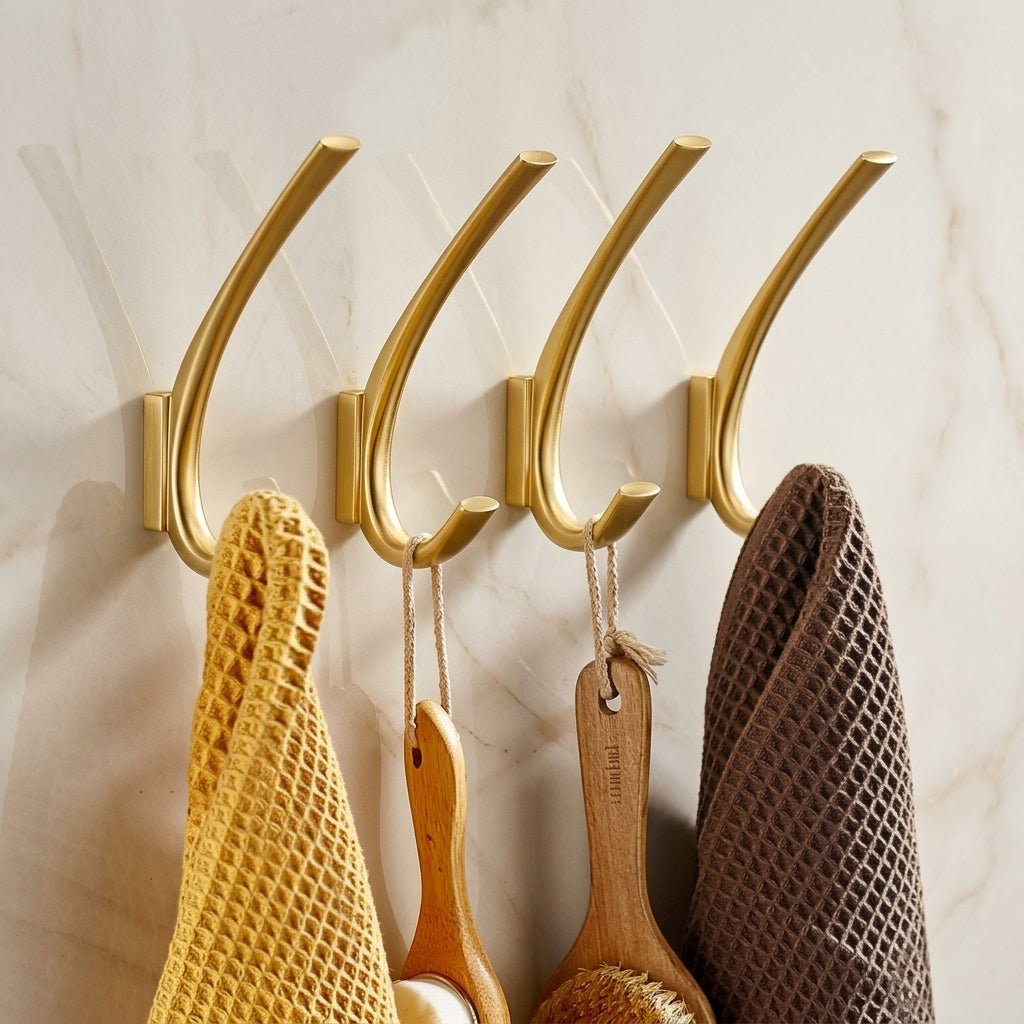 3-Piece Set Brushed Gold Curved Wall Hooks - Wall Hooks - Oaksoho