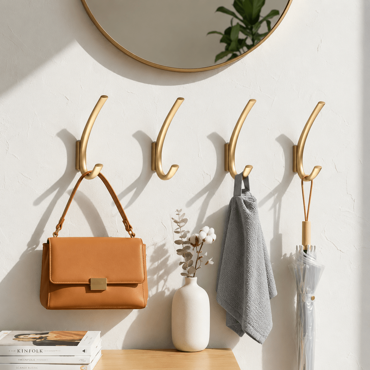 3-Piece Set Brushed Gold Curved Wall Hooks - Wall Hooks - Oaksoho