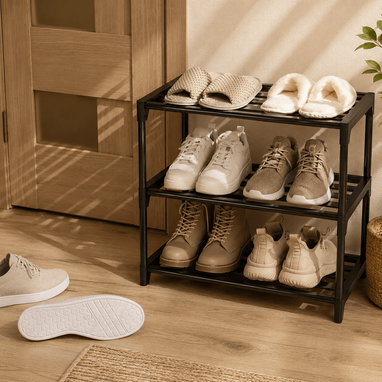 3-Tier Shoe Rack with Open Shelf Storage Design - Shoe Rack - Black - Oaksoho