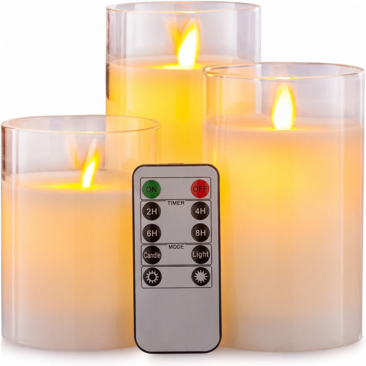 3pcs LED Pillar Candles with Glass Holders - Flameless Candles - Clear - Oaksoho