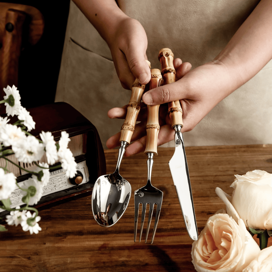 5 - piece Cutlery Set with Bamboo Handle - Cutlery Set - 5 - Piece Set - Oaksoho