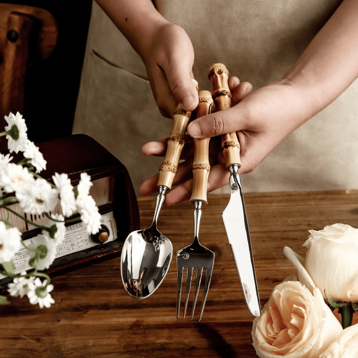 5 - piece Cutlery Set with Bamboo Handle - Cutlery Set - 5 - Piece Set - Oaksoho