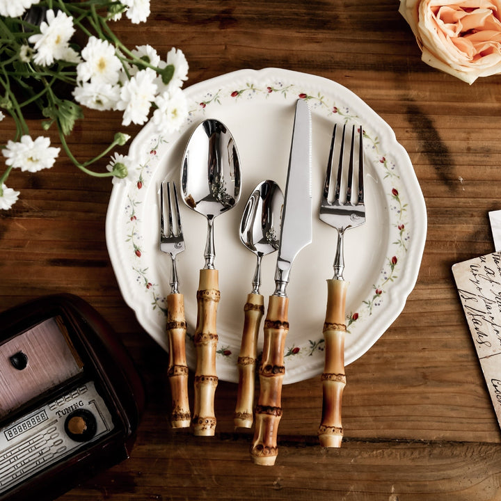 5 - piece Cutlery Set with Bamboo Handle - Cutlery Set - 5 - Piece Set - Oaksoho