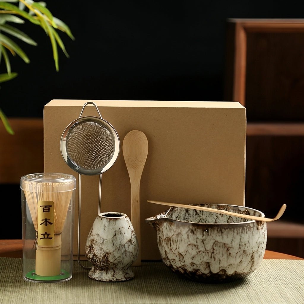 6-Piece Japanese Matcha Tea Set with Ceramic Bowl - Matcha-Set - White - Oaksoho