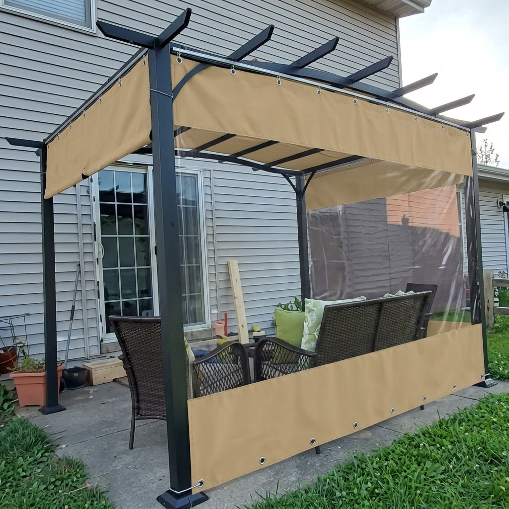 Outdoor Curtain with Transparent Window and Eyelets