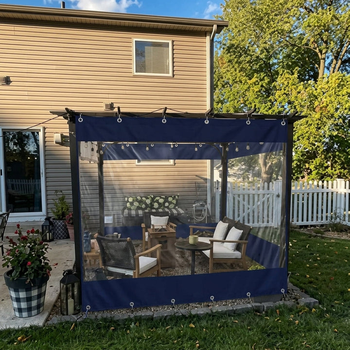 Outdoor Curtain with Transparent Window and Eyelets