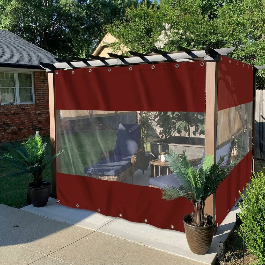 Outdoor Curtain with Transparent Window and Eyelets