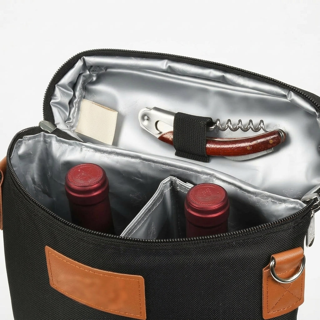 Insulated Bottle Bag with Divider and Shoulder Strap