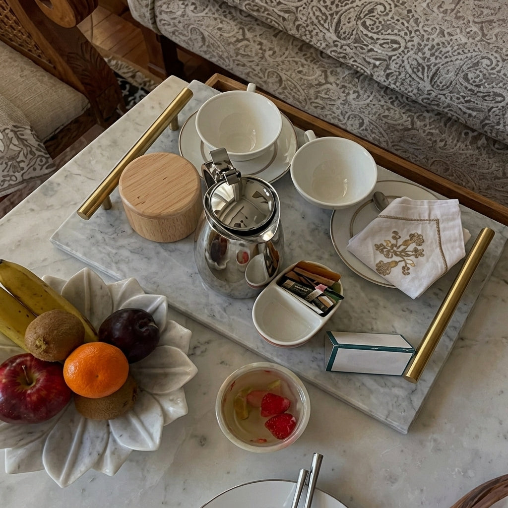 Rectangular Marble Serving Tray with Handles