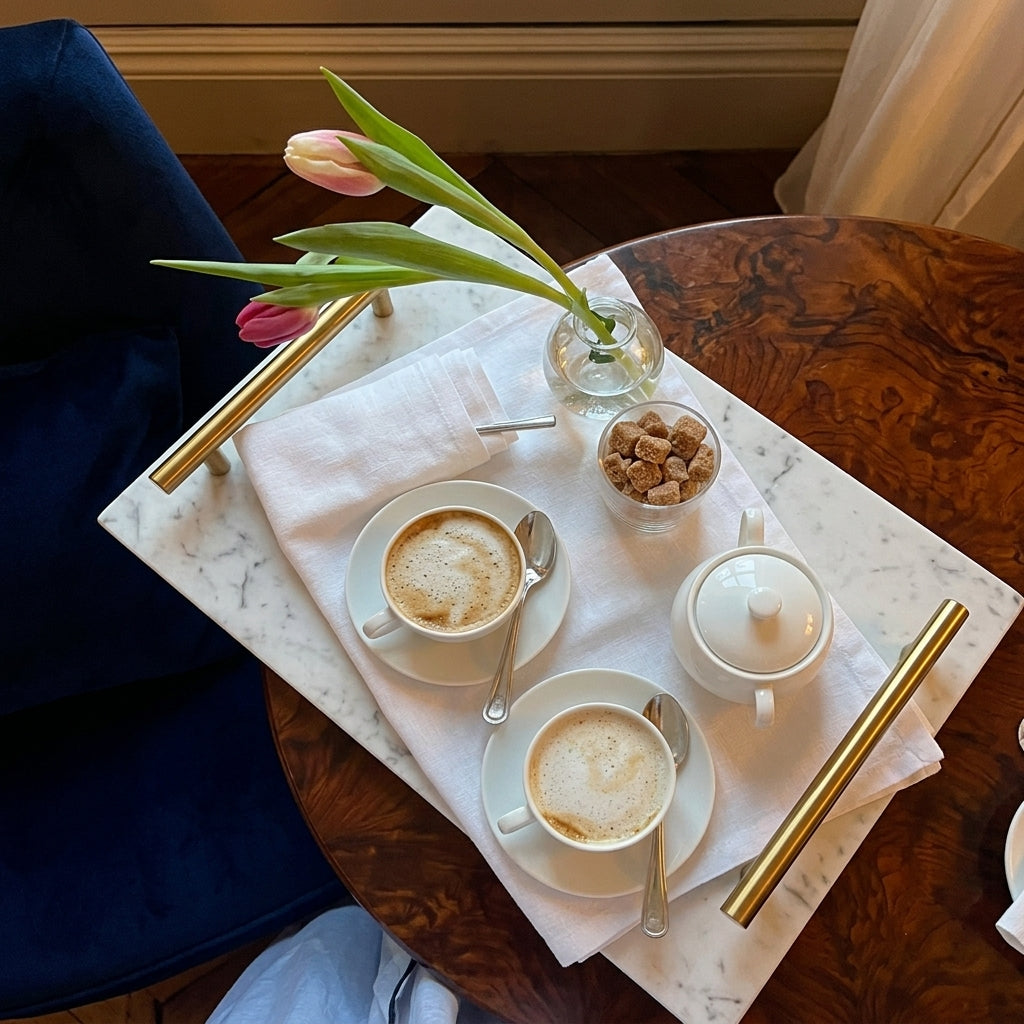 Rectangular Marble Serving Tray with Handles