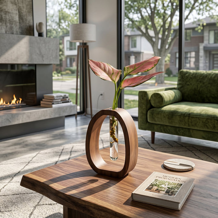 Minimalist Wooden Vase with Glass Tube