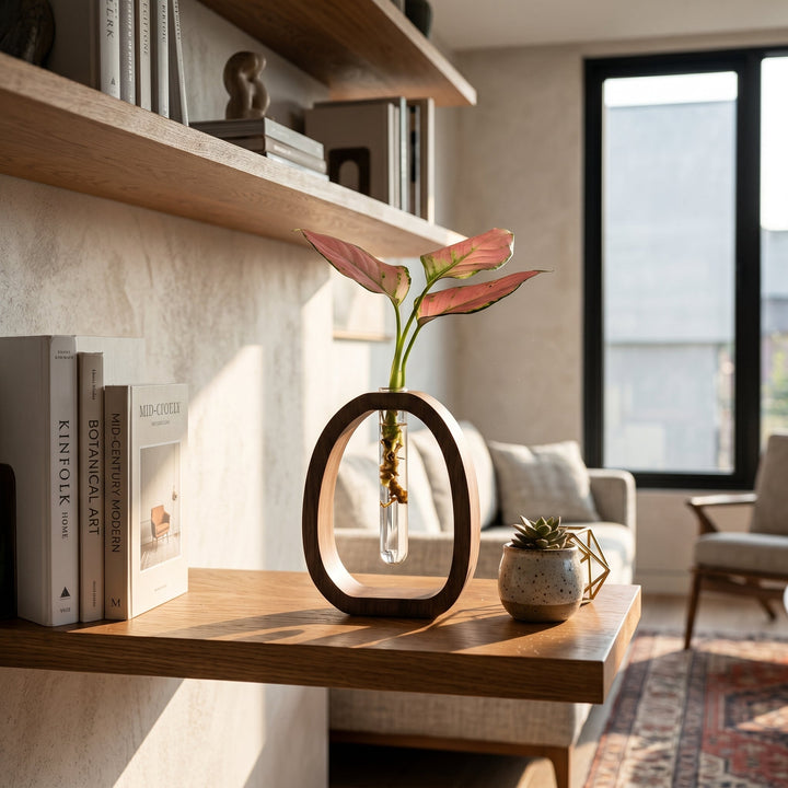 Minimalist Wooden Vase with Glass Tube