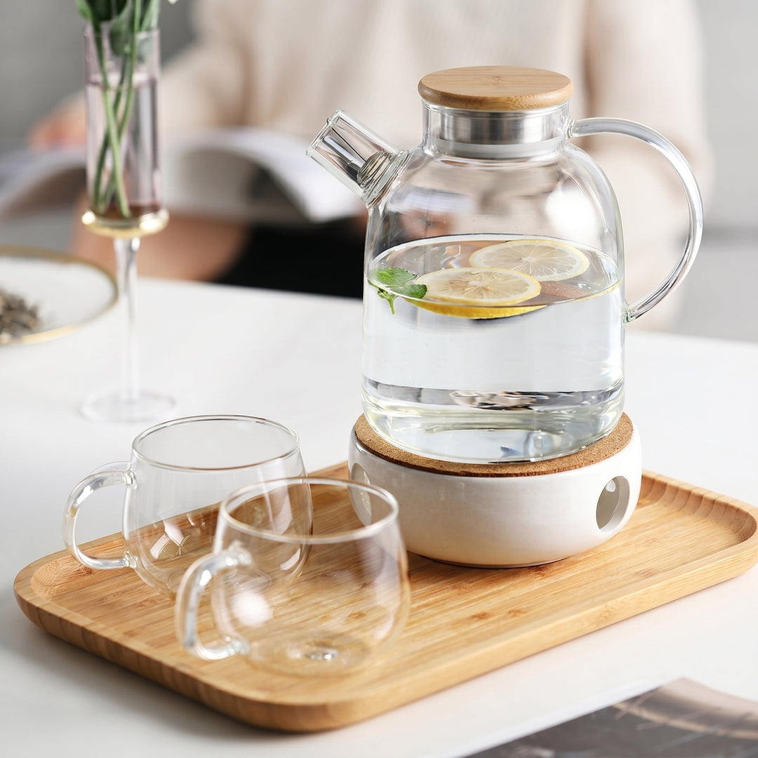 Glass Teapot with Wooden Lid and Side Handle