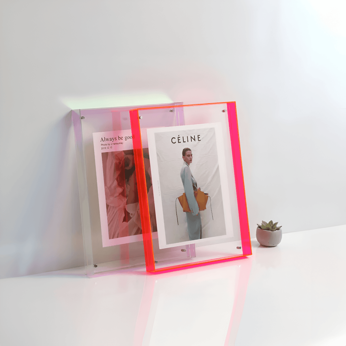 Acrylic Photo Frame with Minimalist Tinted Edge Design - Picture Frames - Yellow - Oak Soho