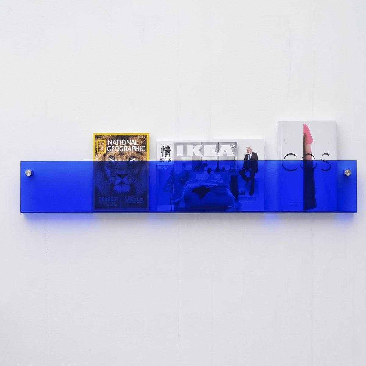 Acrylic Wall Mounted Magazine Rack for Books and Magazines - Floating Wall Shelves & Ledges - Blue - Oak Soho