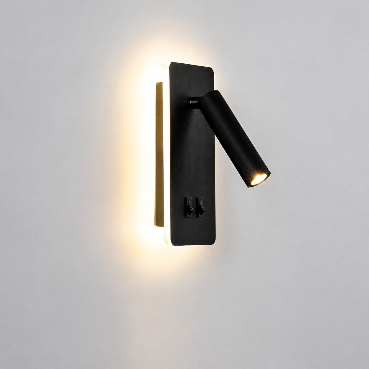 Adjustable Cylinder Wall Light with Built-in Reading Spotlight - Wall Light Fixtures - Black - Oaksoho
