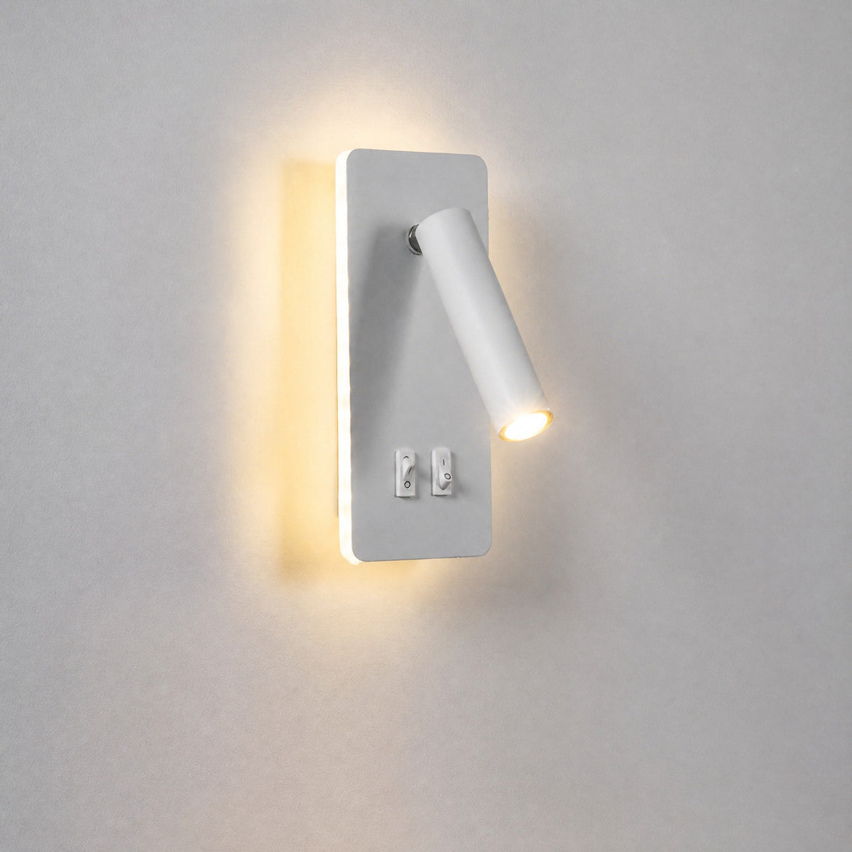 Adjustable Cylinder Wall Light with Built-in Reading Spotlight - Wall Light Fixtures - White - Oaksoho