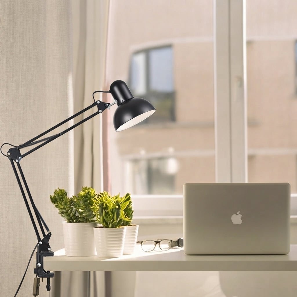 Adjustable Swing Arm Clip Table Bedside Lamp - Table Lamps - Black - Oaksoho