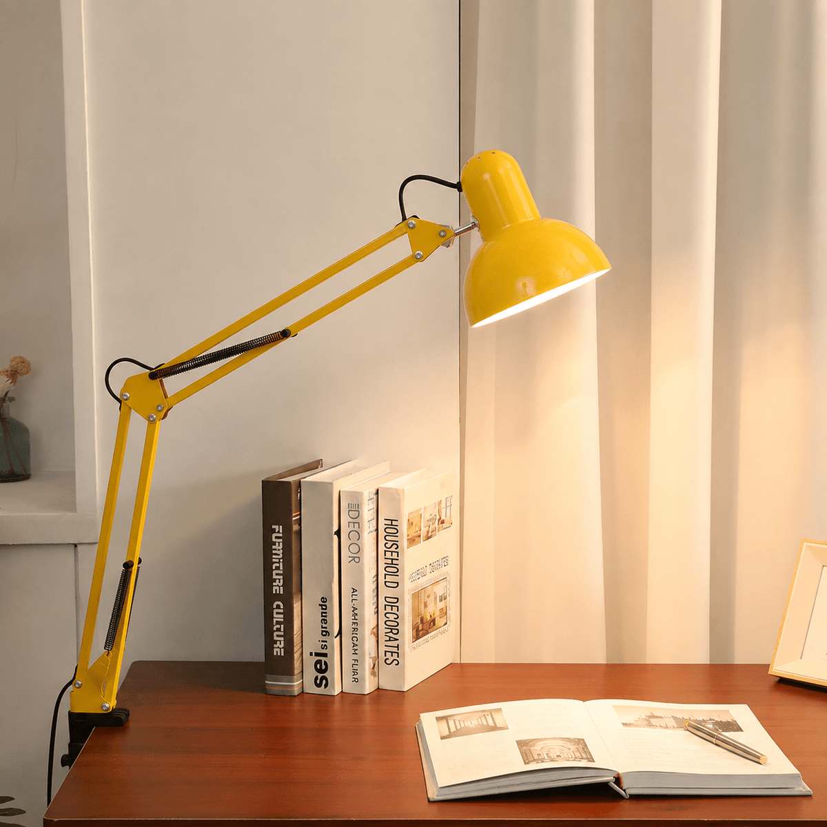 Adjustable Swing Arm Clip Table Bedside Lamp - Table Lamps - Yellow - Oaksoho