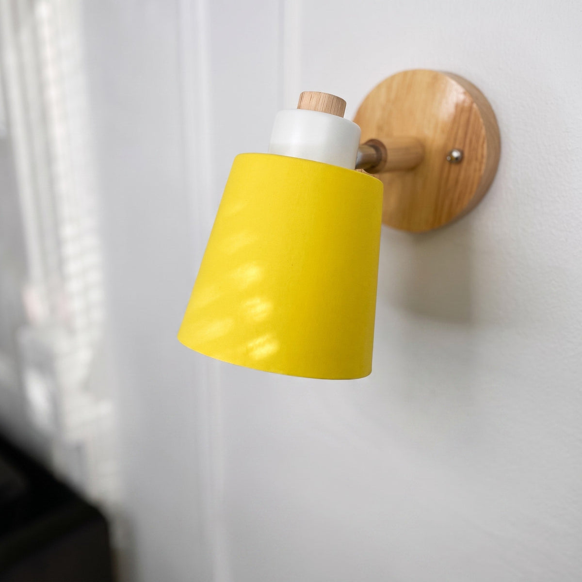 Adjustable Wooden Wall Light with Rotating Metal Shade - Wall Light Fixtures - Black - Oaksoho