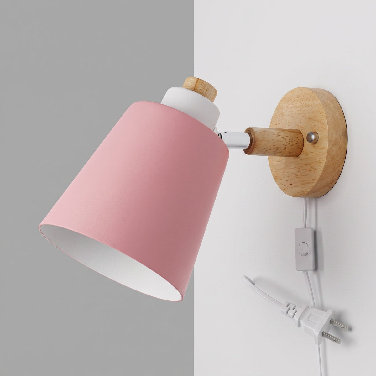Adjustable Wooden Wall Light with Rotating Metal Shade - Wall Light Fixtures - Black - Oaksoho