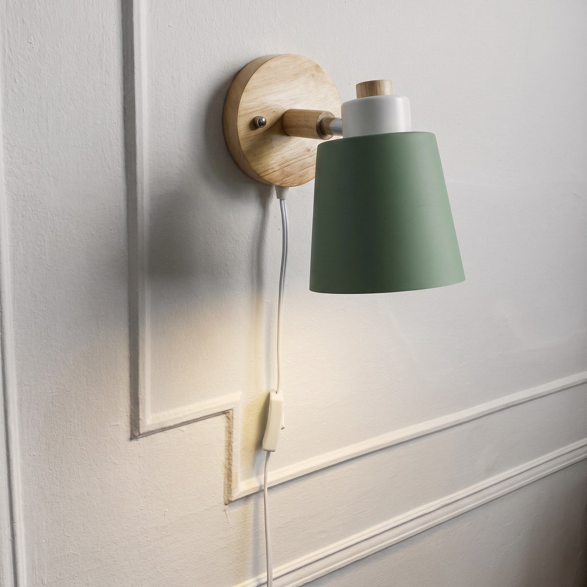 Adjustable Wooden Wall Light with Rotating Metal Shade - Wall Light Fixtures - Black - Oaksoho