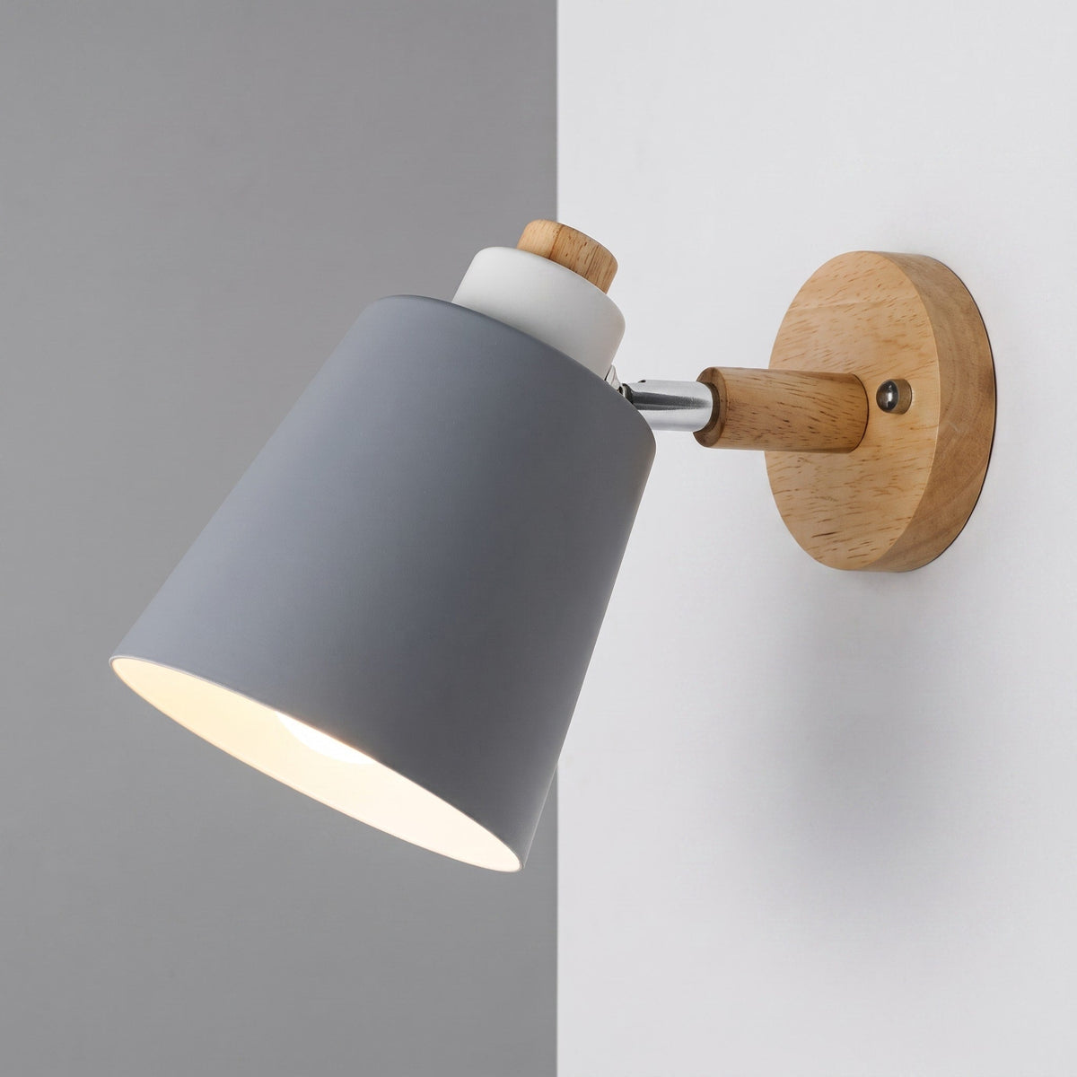 Adjustable Wooden Wall Light with Rotating Metal Shade - Wall Light Fixtures - Black - Oaksoho