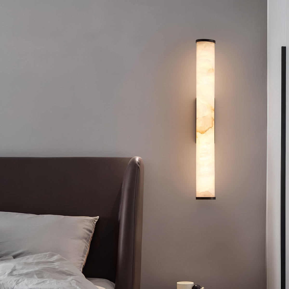 Alabaster Effect Cylinder Wall Sconce with Metal Base - Wall Light Fixtures - Black - Oak Soho