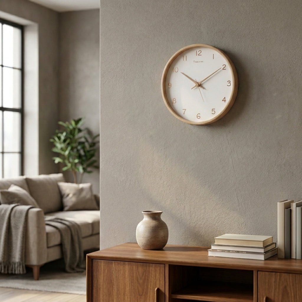 Analog Wall Clock Made of Solid Wood with Silent Movement - Clock - Cream - Oaksoho