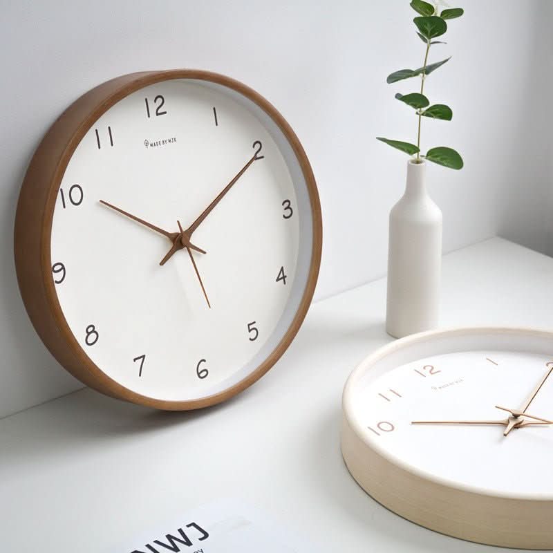 Analog Wall Clock Made of Solid Wood with Silent Movement - Clock - Brown - Oaksoho