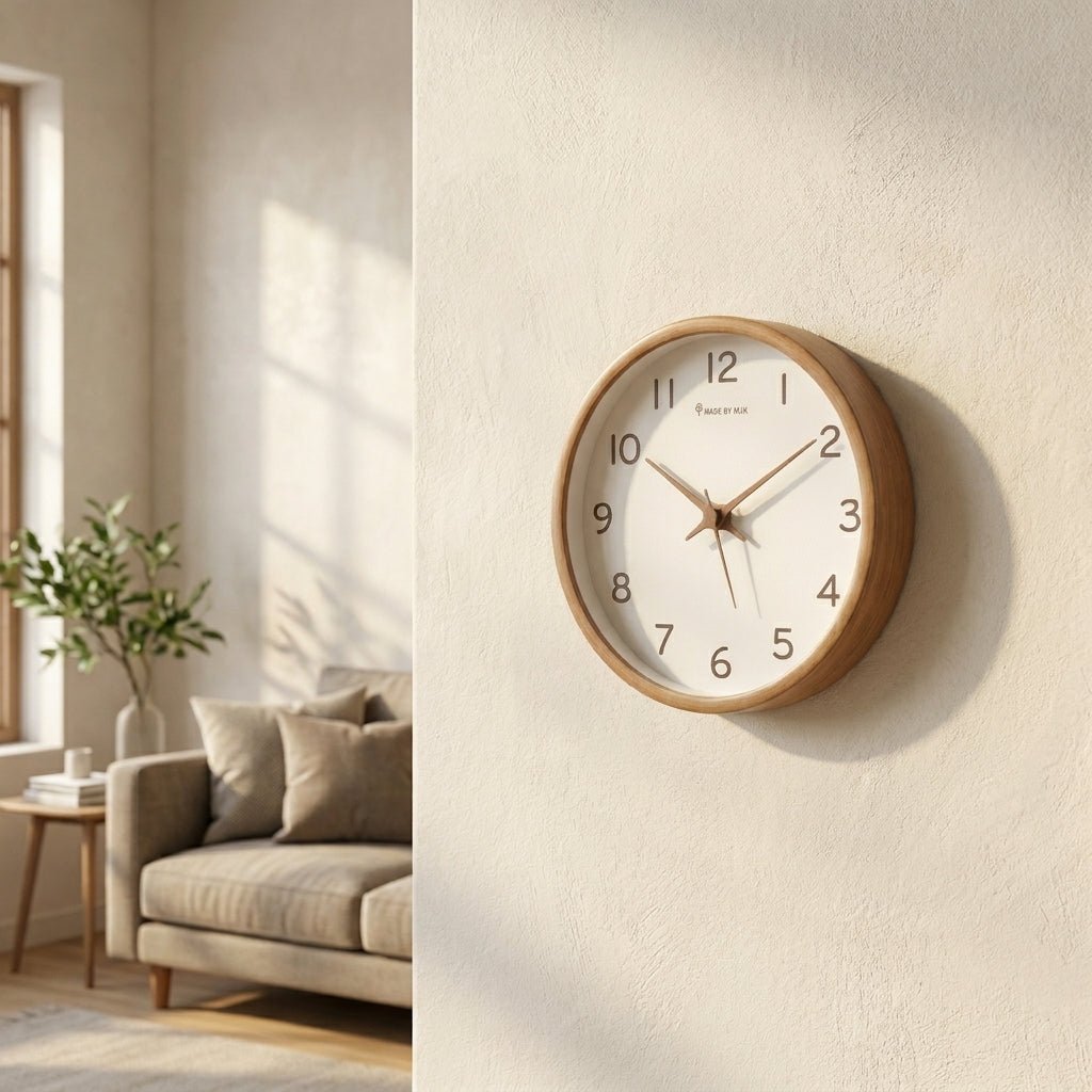 Analog Wall Clock Made of Solid Wood with Silent Movement - Clock - Brown - Oaksoho