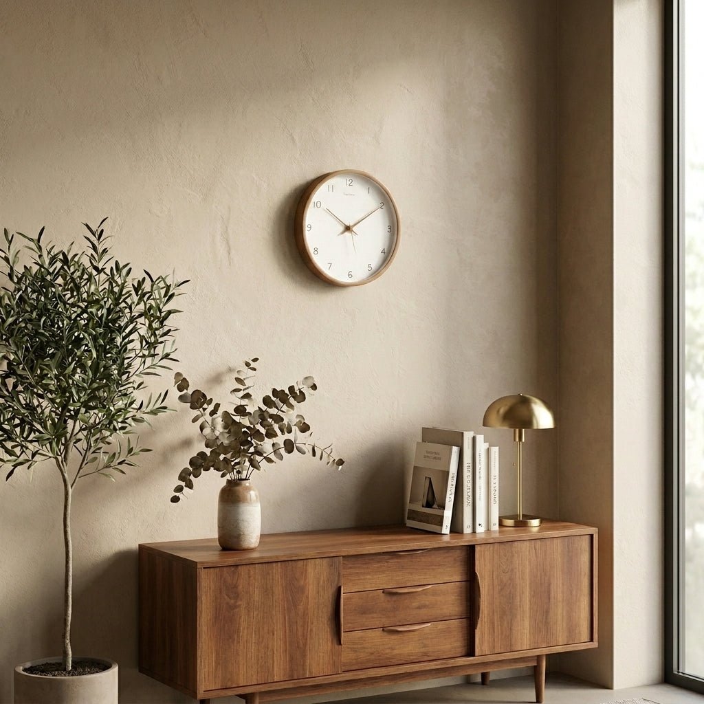 Analog Wall Clock Made of Solid Wood with Silent Movement - Clock - Brown - Oaksoho