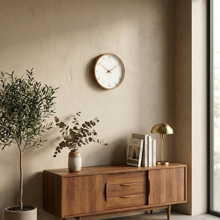 Analog Wall Clock Made of Solid Wood with Silent Movement - Clock - Brown - Oaksoho