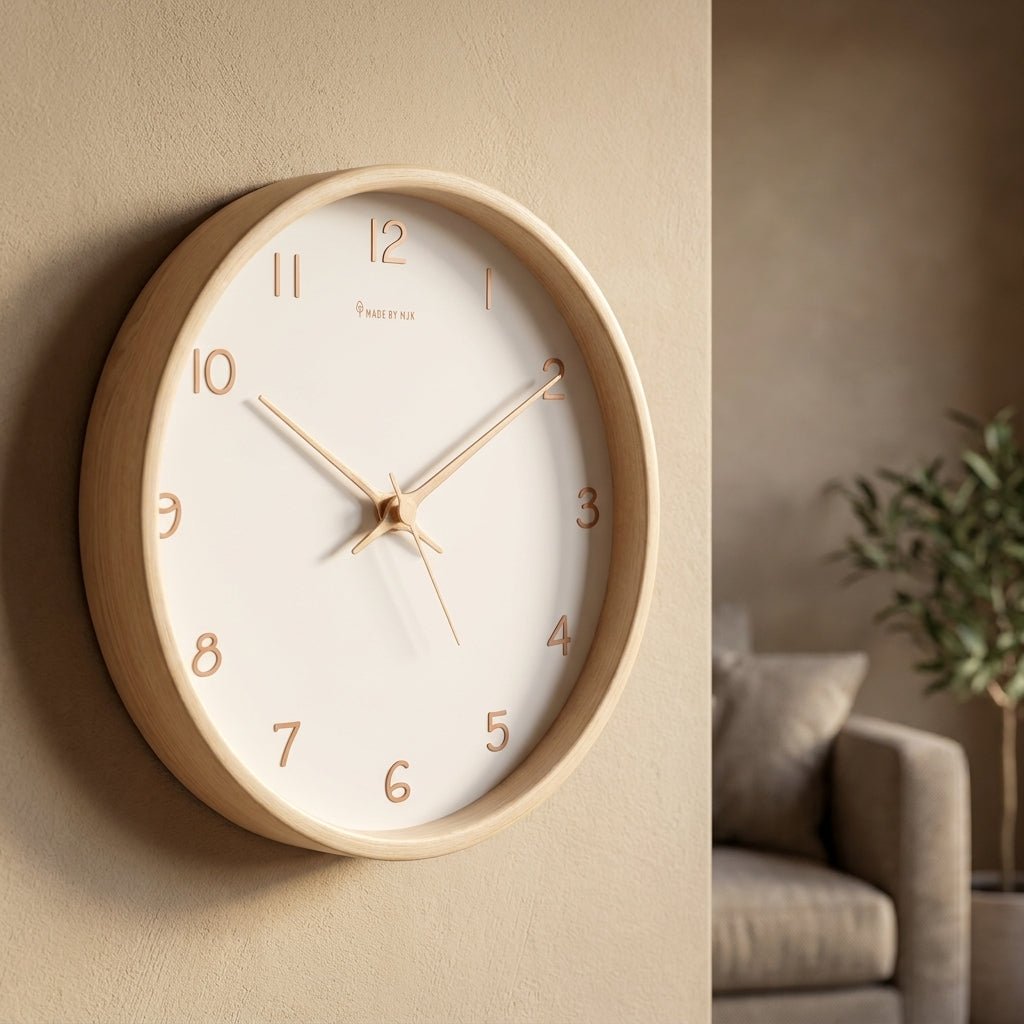 Analog Wall Clock Made of Solid Wood with Silent Movement - Clock - Cream - Oaksoho