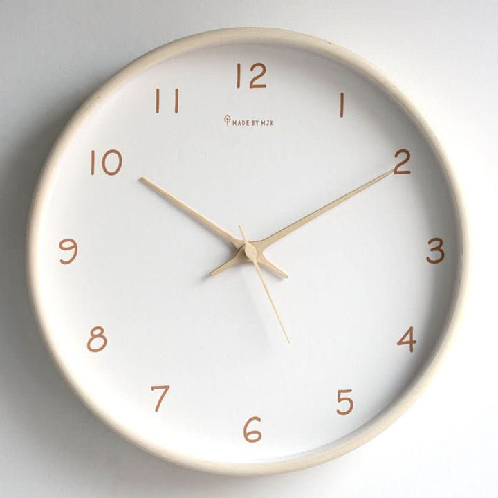 Analog Wall Clock Made of Solid Wood with Silent Movement - Clock - Cream - Oaksoho