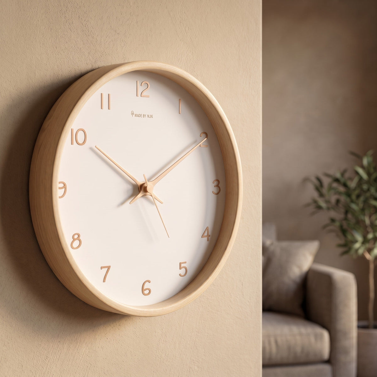 Analog Wall Clock Made of Solid Wood with Silent Movement - Wall Clocks - Cream - Oak Soho