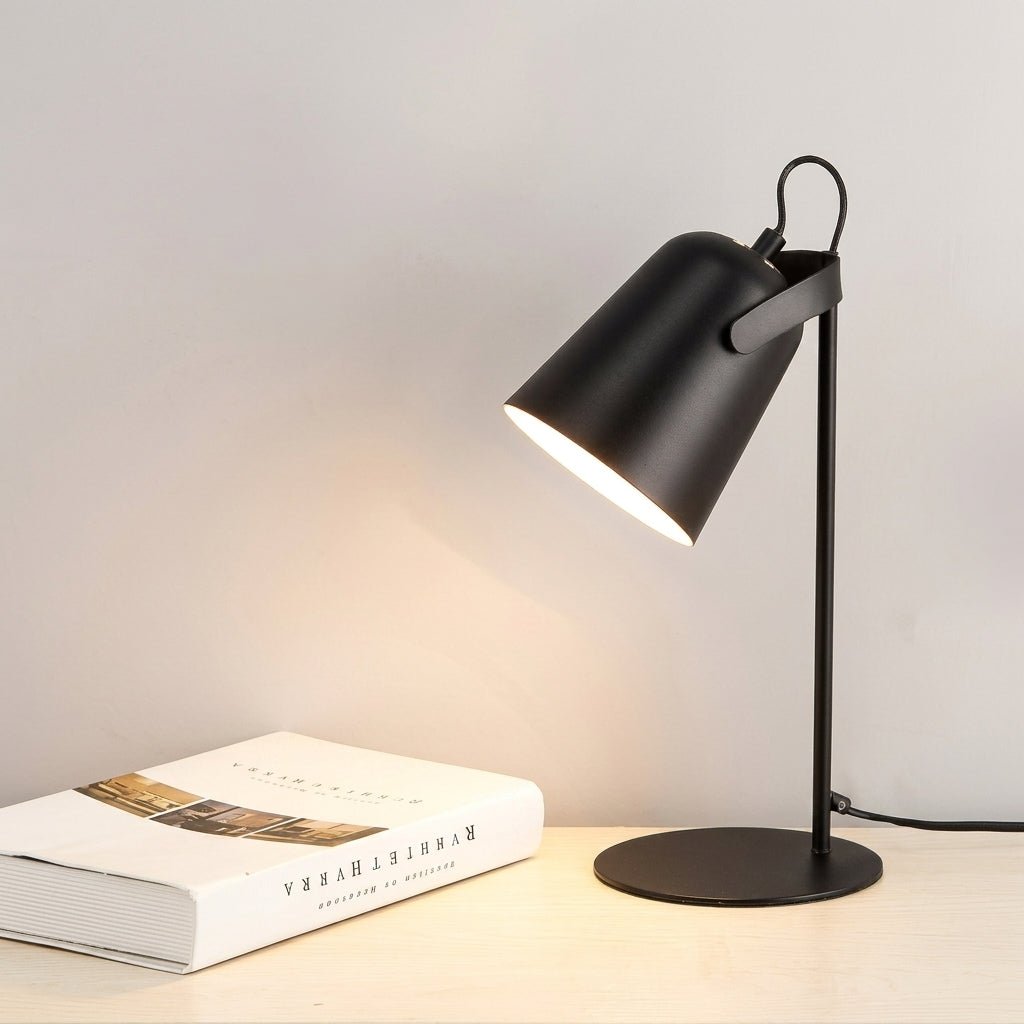 Angled Metal Table Bedside Lamp with Adjustable Shade - Desk Lamps - Black - Oaksoho