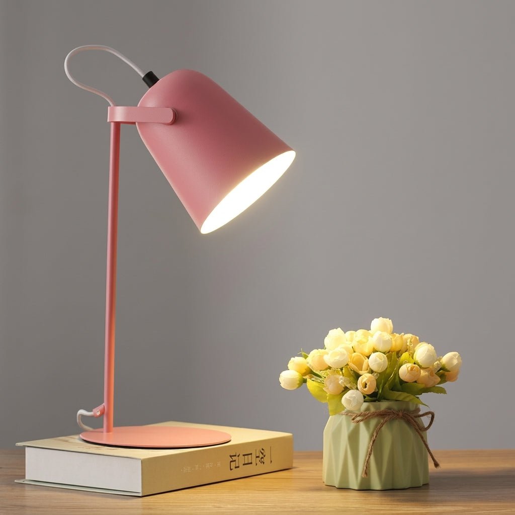 Angled Metal Table Bedside Lamp with Adjustable Shade - Desk Lamps - Pink - Oaksoho